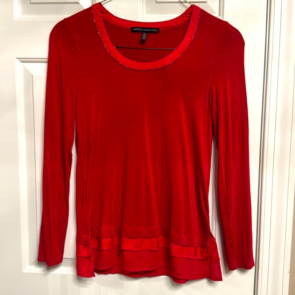 Red WHBM tunic top with beaded neckline